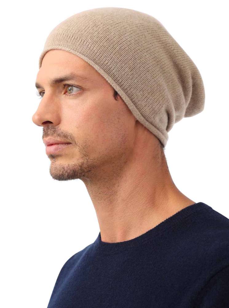 💕 Zwillingsherz Mütze "Herren Beanie" 100 % Kaschmir Beige