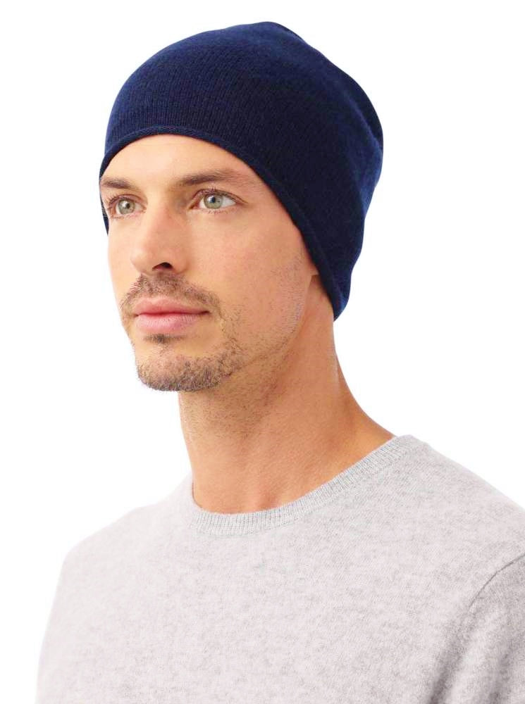 💕 Zwillingsherz Herren Mütze Beanie 100 % Kaschmir Navy