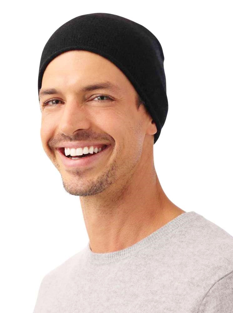 💕 Zwillingsherz Herren Mütze Beanie 100 % Kaschmir Schwarz