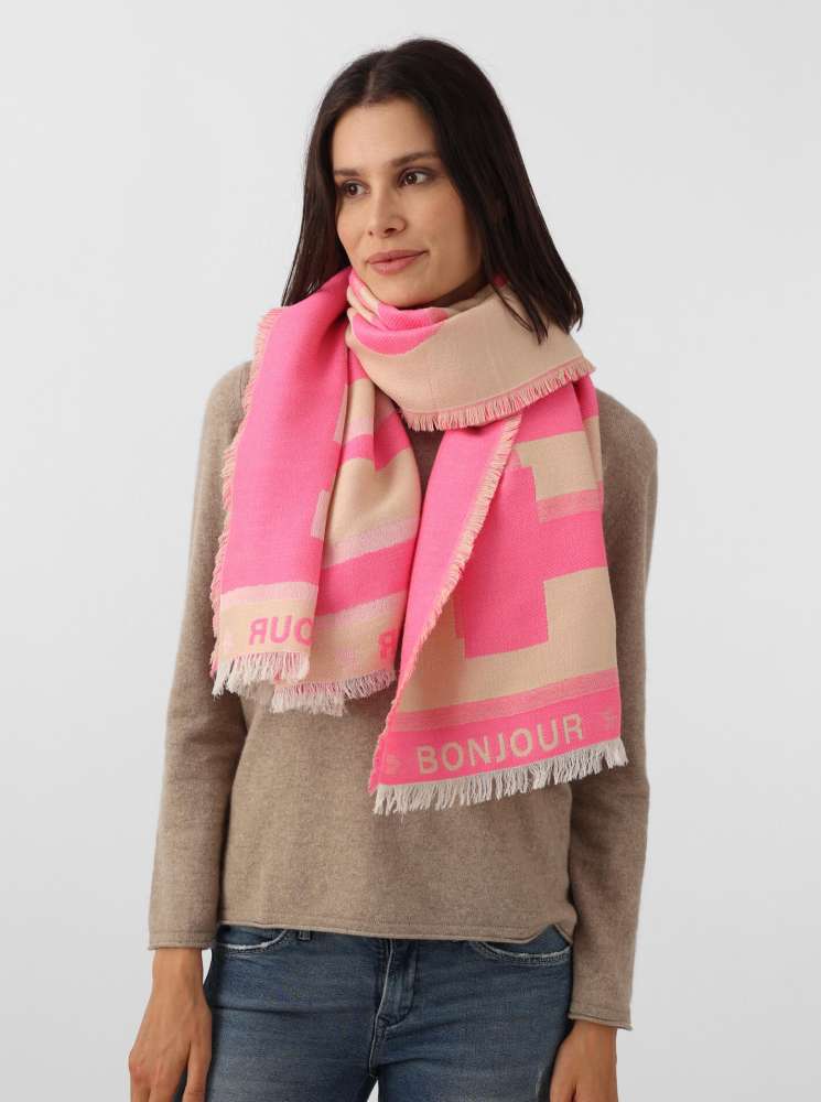 đź’• Zwillingsherz Schal "Bibiana" Baumwolle Wolle Pink Beige