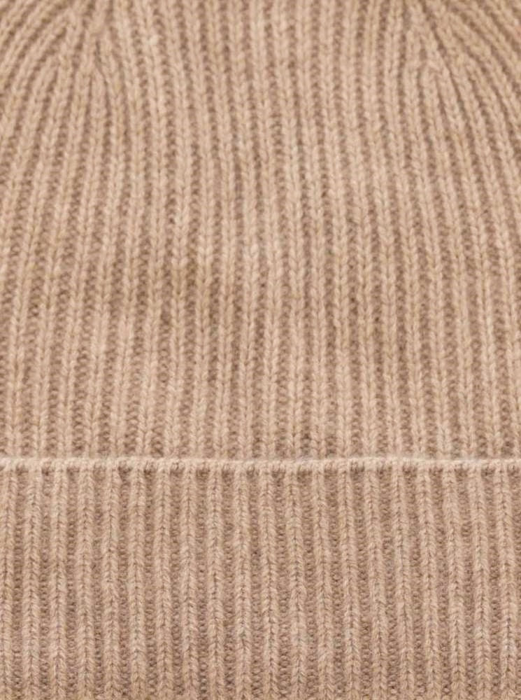 💕 Zwillingsherz Mütze "Gerippt" 100 % Kaschmir Umschlag Beige