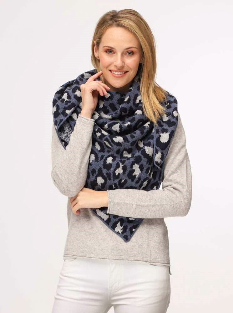 💕 Zwillingsherz Dreieckstuch "Lacey" Wolle Kaschmir Blau