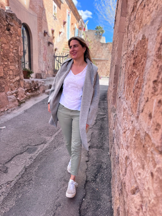 💕 Zwillingsherz Strickjacke "Annabell" Hellgrau Strickmantel offen