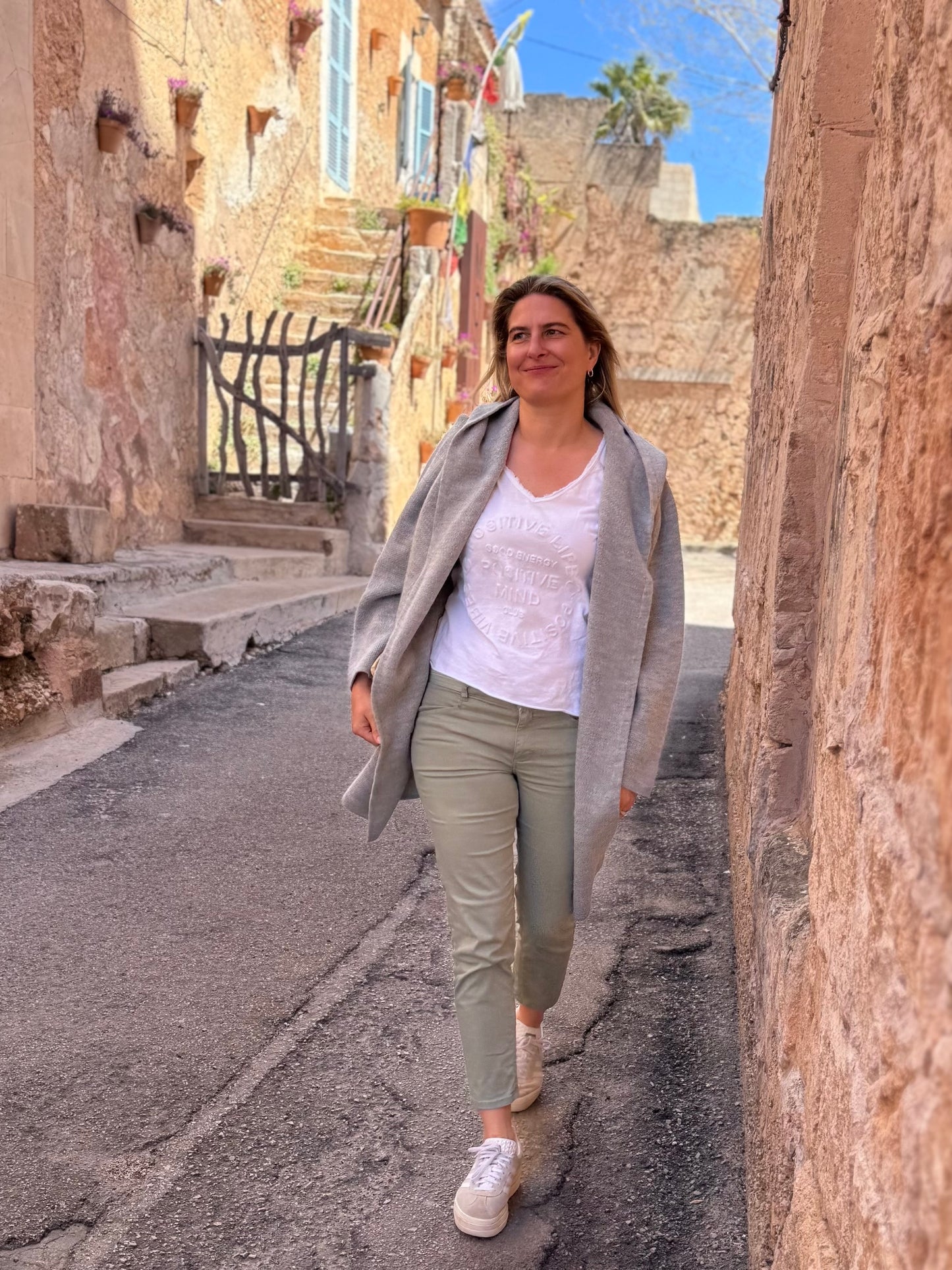 💕 Zwillingsherz Strickjacke "Annabell" Hellgrau Strickmantel offen