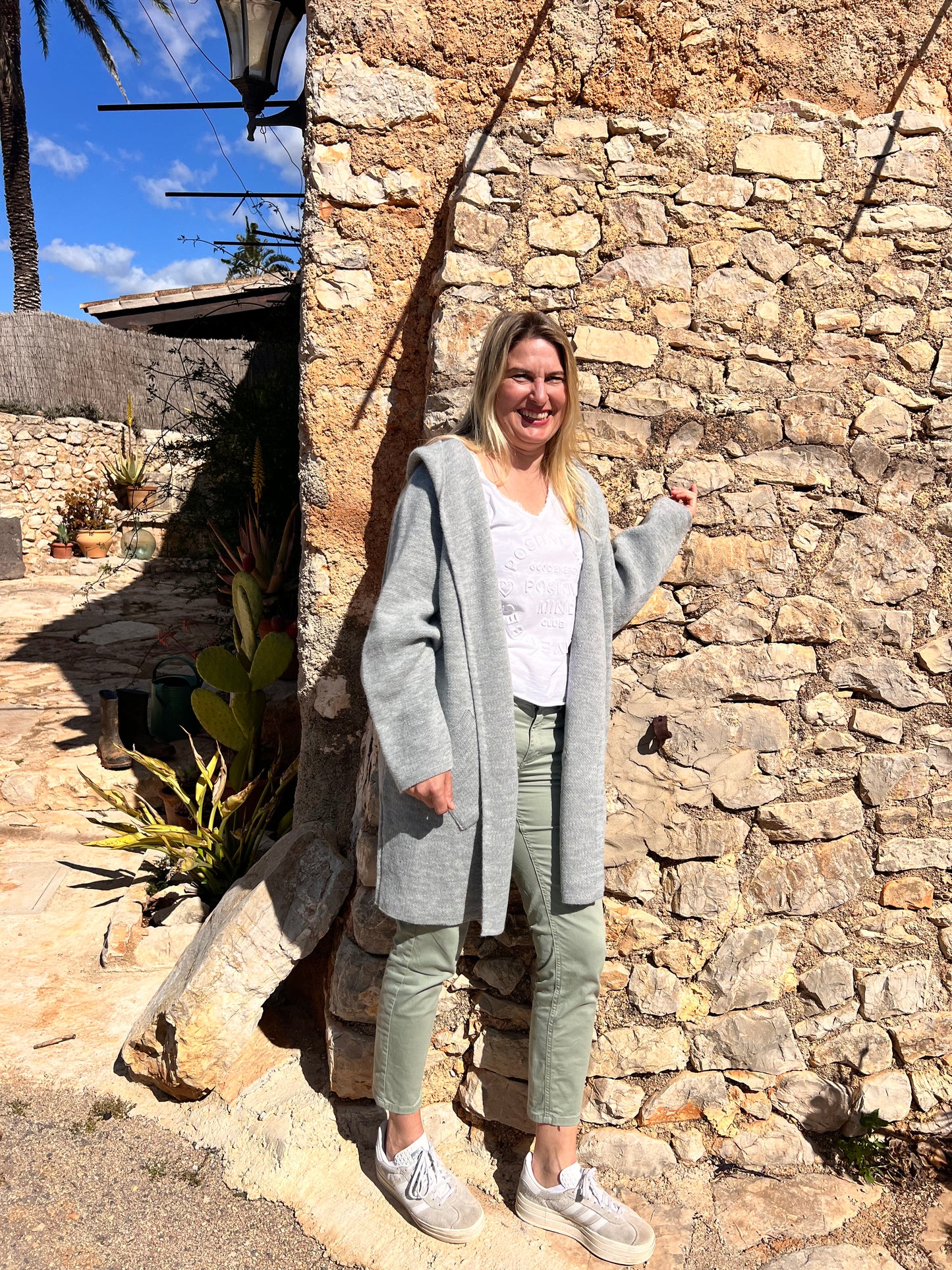 💕 Zwillingsherz Strickjacke "Annabell" Hellgrau Strickmantel offen