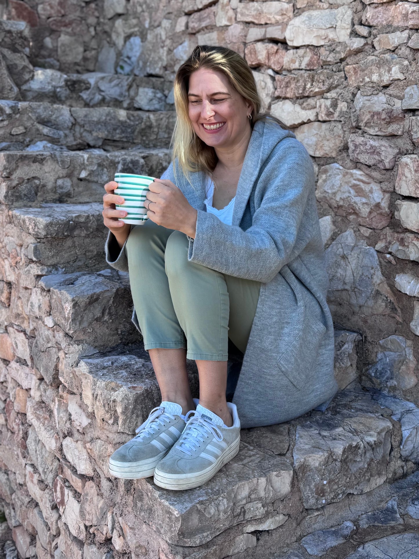 💕 Zwillingsherz Strickjacke "Annabell" Hellgrau Strickmantel offen