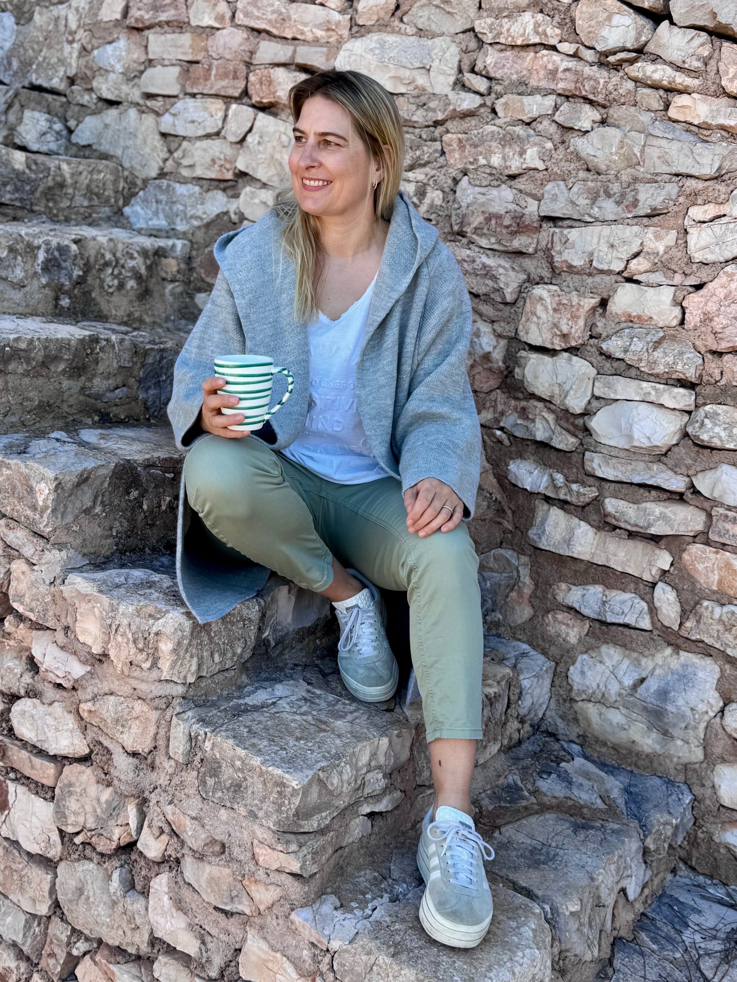 💕 Zwillingsherz Strickjacke "Annabell" Hellgrau Strickmantel offen