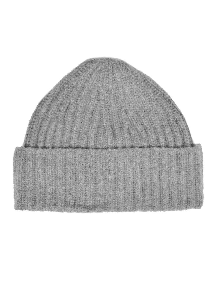 💕 Zwillingsherz Mütze Ribbon Beanie Herren "Luxus" 100 % Kaschmir Gerippt Grau