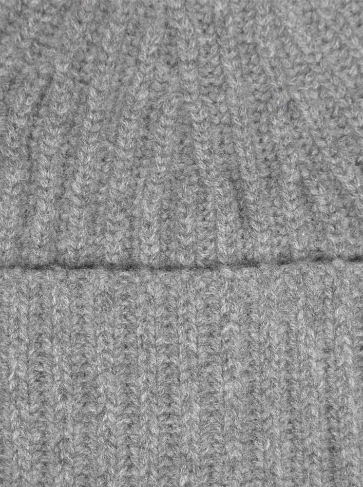 💕 Zwillingsherz Mütze Ribbon Beanie Herren "Luxus" 100 % Kaschmir Gerippt Grau