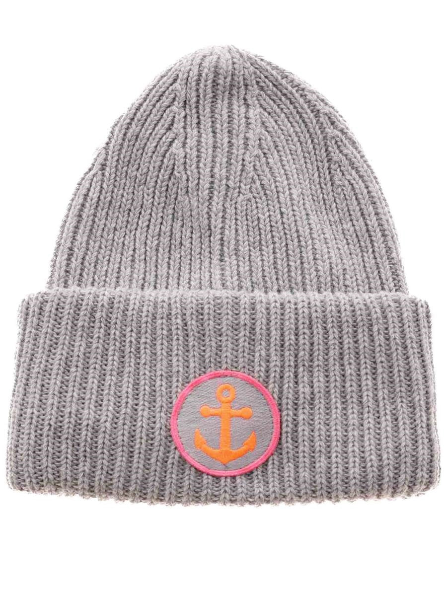 💕 Zwillingsherz Mütze "Anker Patch" Blogger Beanie Wolle nachhaltig Grau