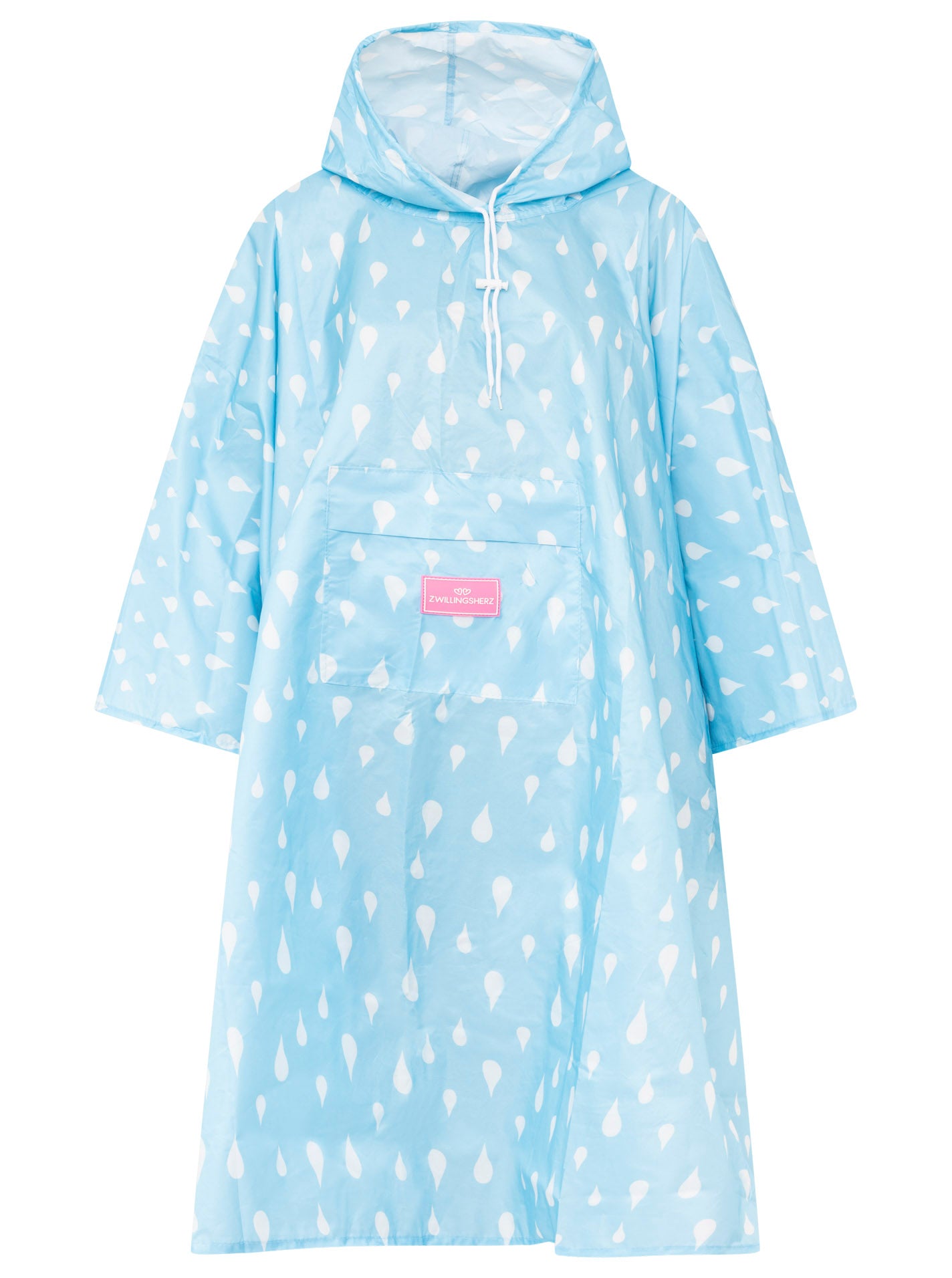 💕 Zwillingsherz Regenponcho "Rain Drops" Hellblau