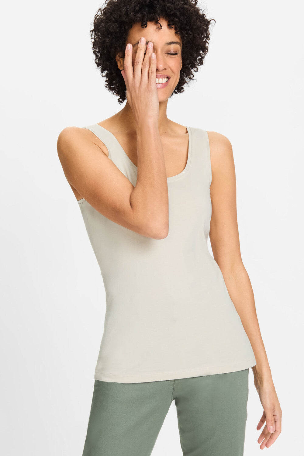 Olsen Top mit V-Ausschnitt und Rundhals Edda Light Stone