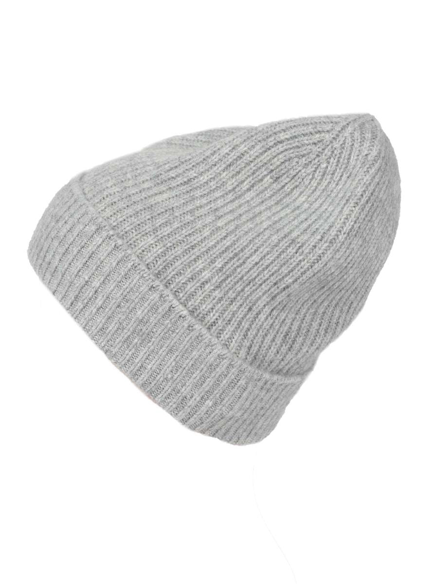 💕 Zwillingsherz Herren-Mütze "Ribbon Pattern" 100 % Kaschmir Hellgrau