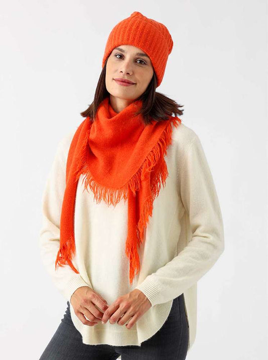 💕 Zwillingsherz Mütze Ribbon Beanie "Luxus" 100 % Kaschmir Gerippt Dunkelorange