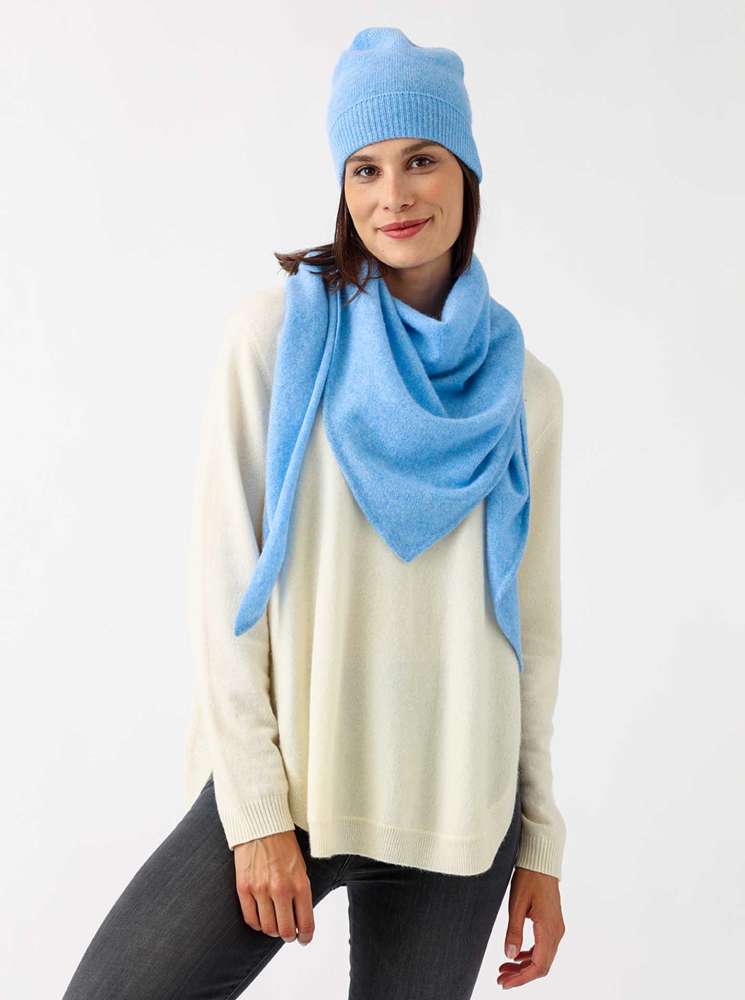 💕 Zwillingsherz Mütze Beanie 100 % Kaschmir Hellblau