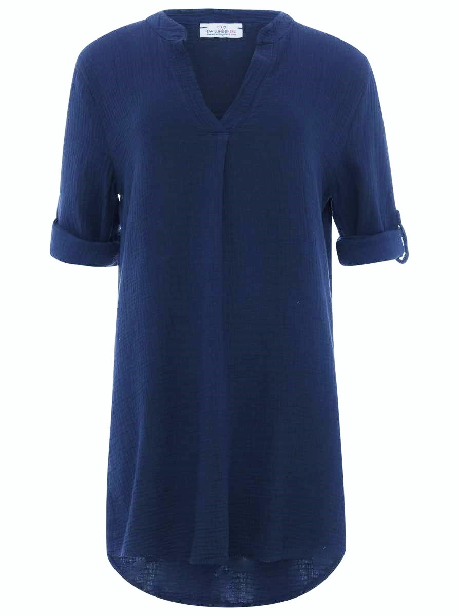 đź’• Zwillingsherz Tunika Bluse Musselin "Rom" Navy