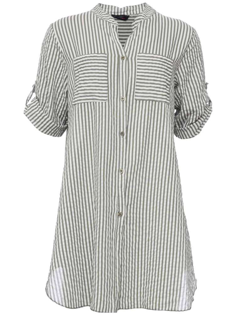 đź’• Zwillingsherz Kleid Hemdblusenkleid "Kida" Longbluse Khaki Streifen