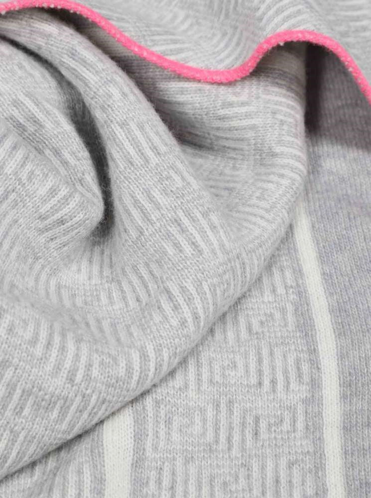 💕 Zwillingsherz Dreieckstuch "Labyrinth Story" mit Kaschmir Grau mit Rand Pink