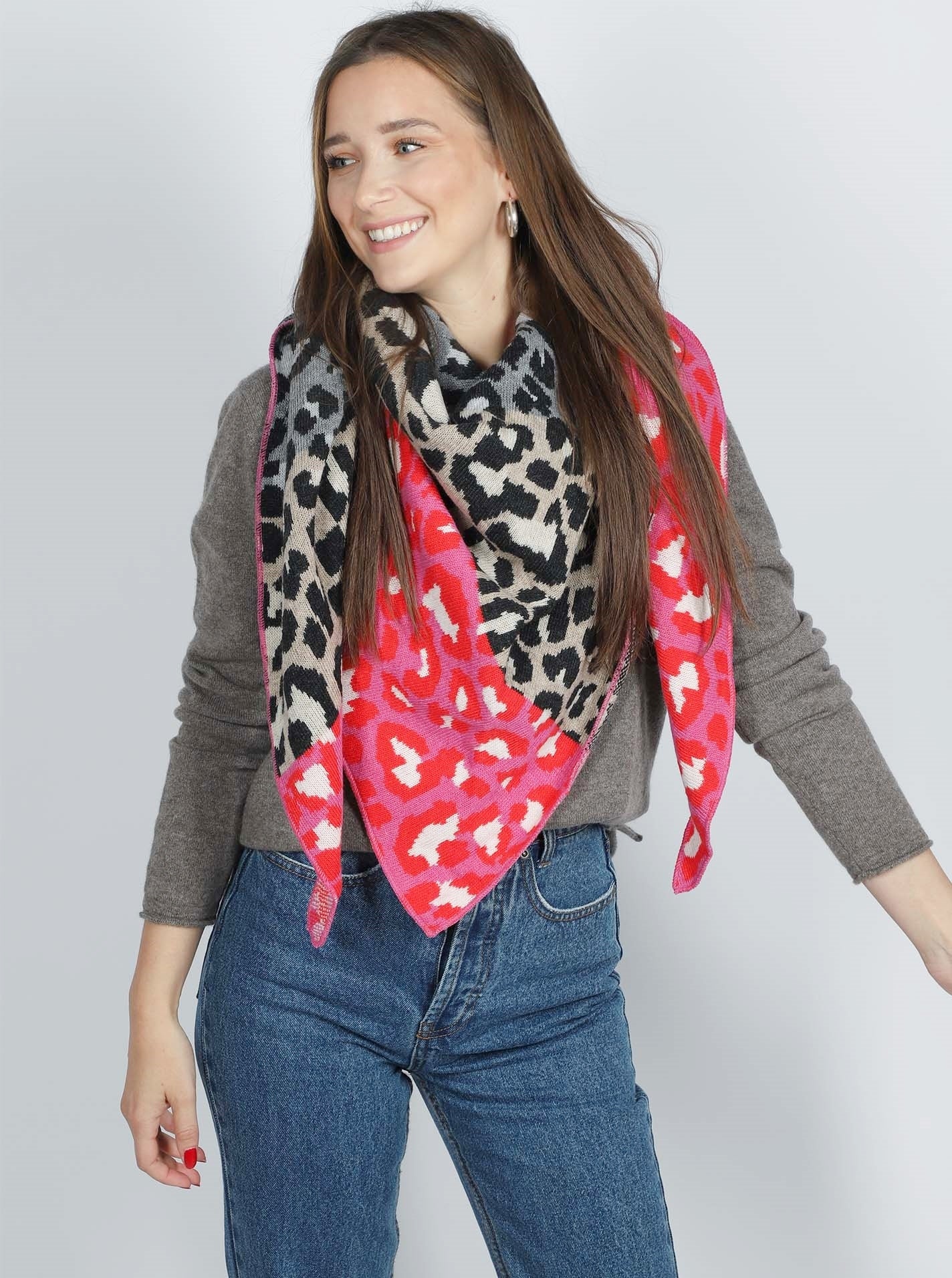 Zwillingsherz Dreieckstuch "Crazy Lacey" Wolle Kaschmir Pink Grau Beige