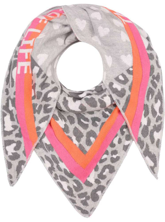 💕 Zwillingsherz Dreieckstuch "Wild Side of Life" Baumwolle Hellgrau Orange Pink