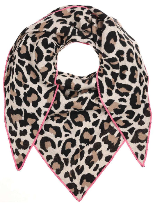 💕 Zwillingsherz Dreieckstuch "Kristine" Baumwolle Leo Beige mit Pink Rand