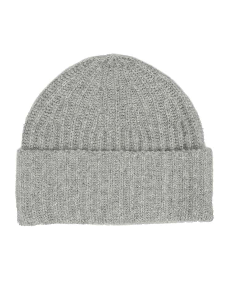 💕 Zwillingsherz Mütze Ribbon Beanie "Luxus" 100 % Kaschmir Gerippt Hellgrau