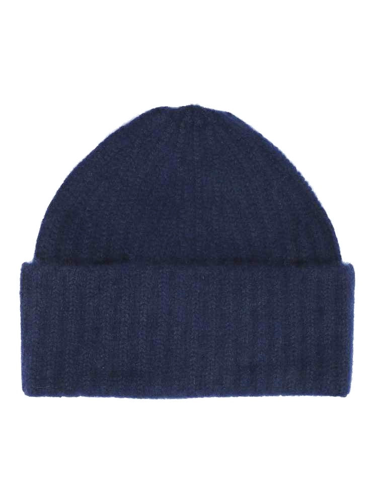 💕 Zwillingsherz Mütze Ribbon Beanie "Luxus" 100 % Kaschmir Gerippt Navy