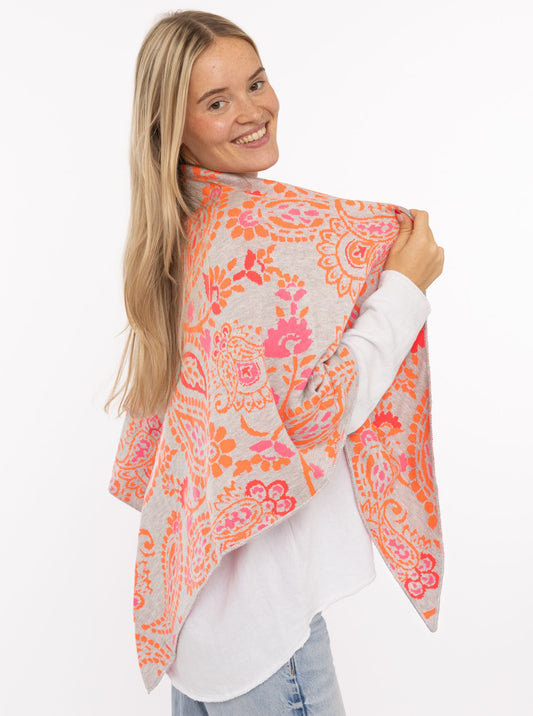 💕 Zwillingsherz Dreieckstuch "Cozy Paisley" Baumwolle Grau Orange Pink