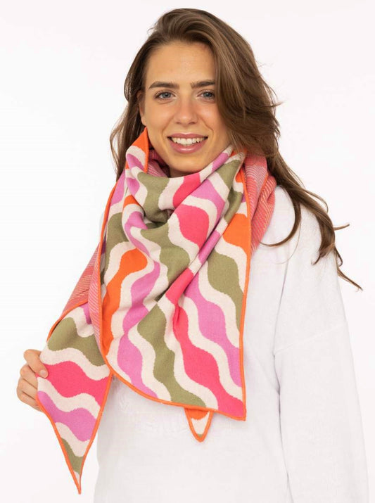 💕 Zwillingsherz Dreieckstuch "Kurvige Streifen" Pink Orange Khaki