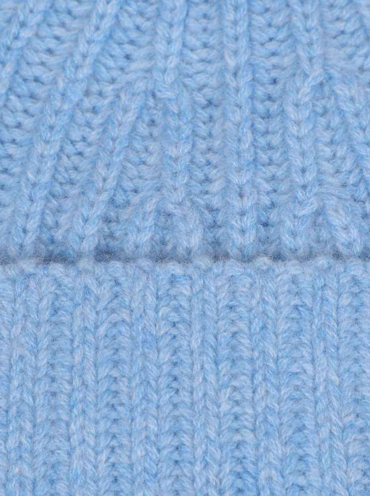 💕 Zwillingsherz Mütze Ribbon Beanie Herren "Luxus" 100 % Kaschmir Gerippt Hellblau