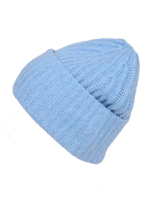 💕 Zwillingsherz Mütze Ribbon Beanie Herren "Luxus" 100 % Kaschmir Gerippt Hellblau
