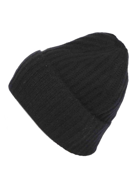 💕 Zwillingsherz Mütze Ribbon Beanie Herren "Luxus" 100 % Kaschmir Gerippt Schwarz