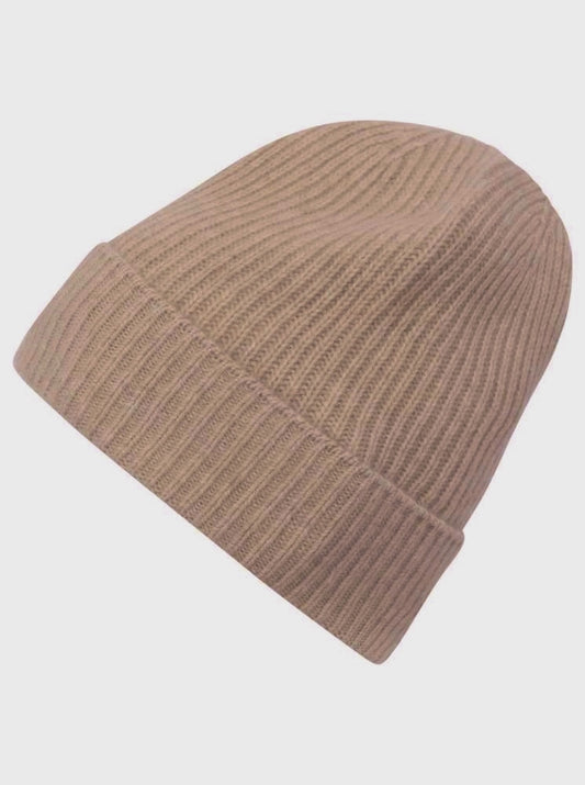💕 Zwillingsherz Mütze "Ribbon Pattern" 100 % Kaschmir Dunkelbeige