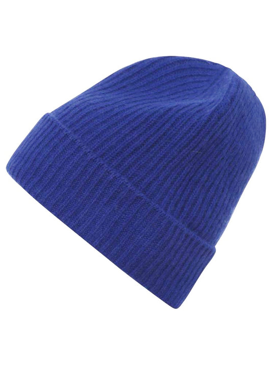 💕 Zwillingsherz Mütze "Ribbon Pattern" 100 % Kaschmir Neonblau
