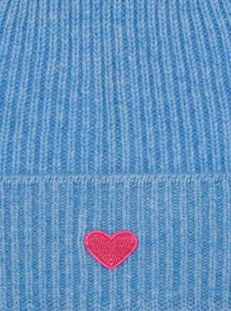 💕 Zwillingsherz Mütze "Heart" 100 % Kaschmir Umschlag Hellblau