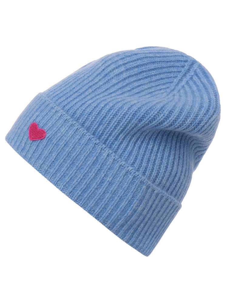 💕 Zwillingsherz Mütze "Heart" 100 % Kaschmir Umschlag Hellblau