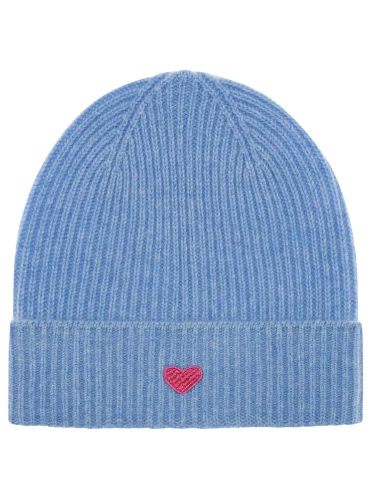 💕 Zwillingsherz Mütze "Heart" 100 % Kaschmir Umschlag Hellblau