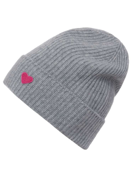💕 Zwillingsherz Mütze "Heart" 100 % Kaschmir Umschlag Grau