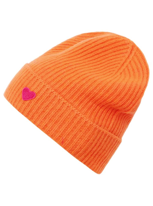💕 Zwillingsherz Mütze "Heart" 100 % Kaschmir Umschlag Orange