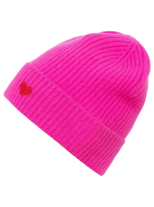 💕 Zwillingsherz Mütze "Ribbon Patch Herz" 100 % Kaschmir Umschlag Neonpink