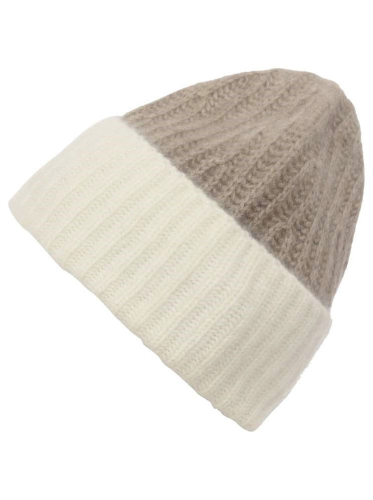 💕 Zwillingsherz Mütze Ribbon Beanie  Herren Luxus "Color" 100 % Kaschmir Gerippt Beige Wollweiß
