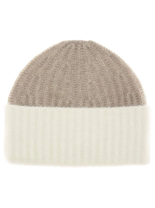 💕 Zwillingsherz Mütze Ribbon Beanie Luxus "Color" 100 % Kaschmir Gerippt Beige Wollweiß