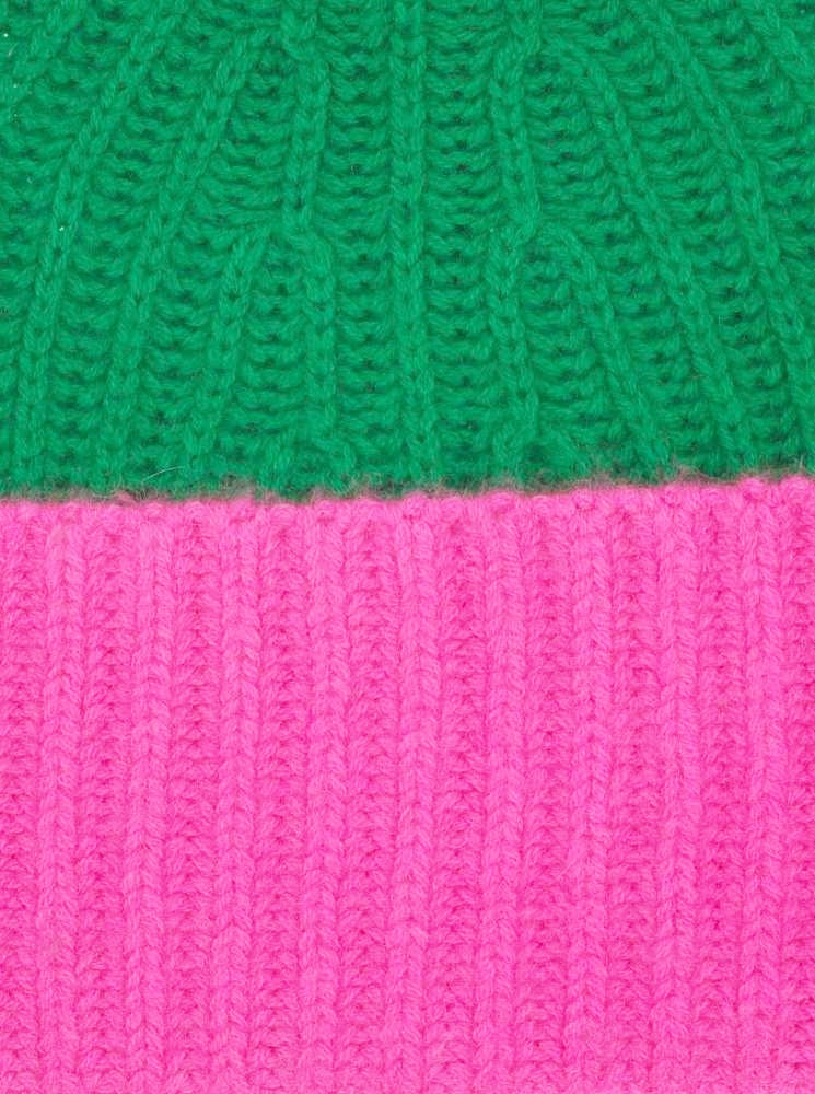💕 Zwillingsherz Mütze Ribbon Beanie "Luxus Color" 100 % Kaschmir Gerippt Neonpink Grün
