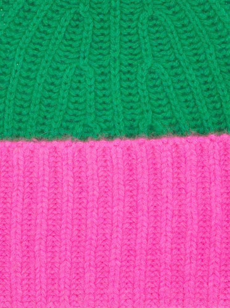 💕 Zwillingsherz Mütze Ribbon Beanie "Luxus Color" 100 % Kaschmir Gerippt Neonpink Grün