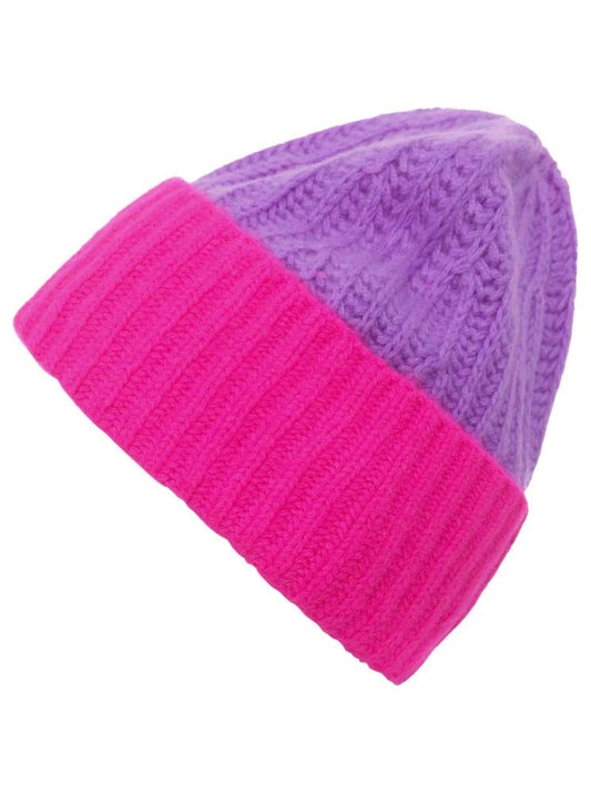 💕 Zwillingsherz Mütze Ribbon Beanie Luxus "Color" 100 % Kaschmir Gerippt Flieder Neonpink