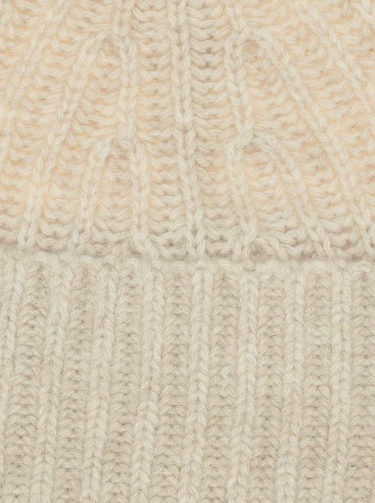 💕 Zwillingsherz Mütze Ribbon Beanie "Luxus" 100 % Kaschmir Gerippt Hellbeige