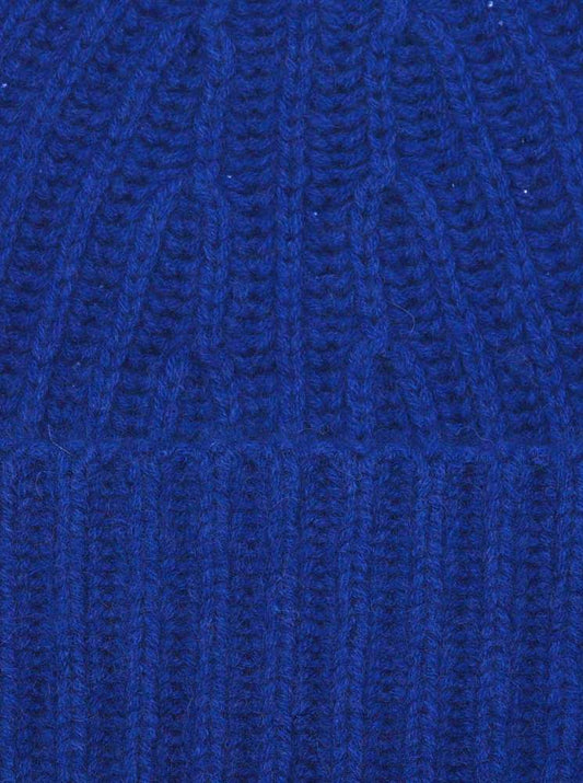 💕 Zwillingsherz Mütze Ribbon Beanie "Luxus" 100 % Kaschmir Gerippt Neonblau