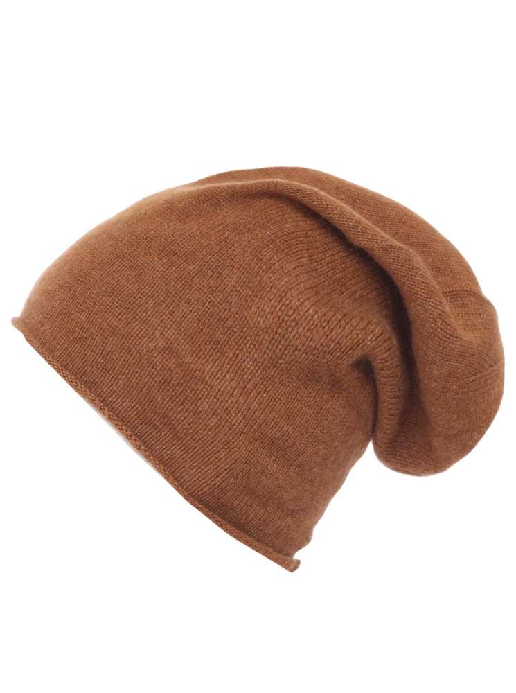 💕 Zwillingsherz Herren Mütze Beanie 100 % Kaschmir Cognac