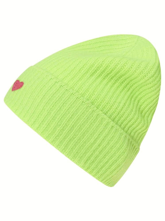 💕 Zwillingsherz Mütze "Ribbon Patch Herz" 100 % Kaschmir Umschlag Lime