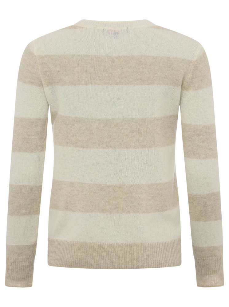 💕 Zwillingsherz Pullover Pulli "Streifen" 100 % Kaschmir Cashmere Hellbeige Weiß